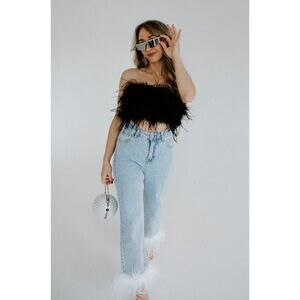 AMAZING MAE Fila Ostrich Feather Top - Black
